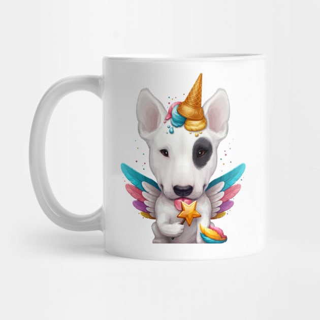 White Bull Terrier with Black Eye Patch Ice Cream Unicorn by stonemask